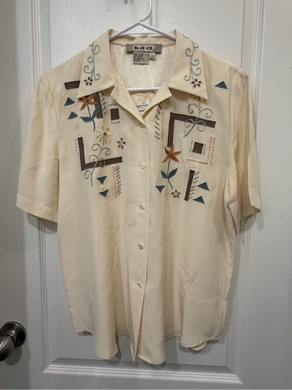 Blue Ice Cream Embroidered Short-Sleeve Blouse
